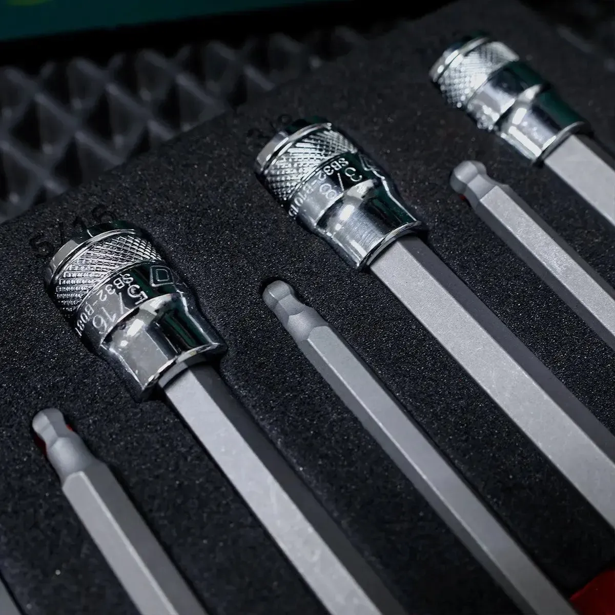 9-Piece 3/8" Drive SAE Extra-Long Ball Point Hex Bit Socket Set | 1/6 Drawer EVA Foam - Image 3