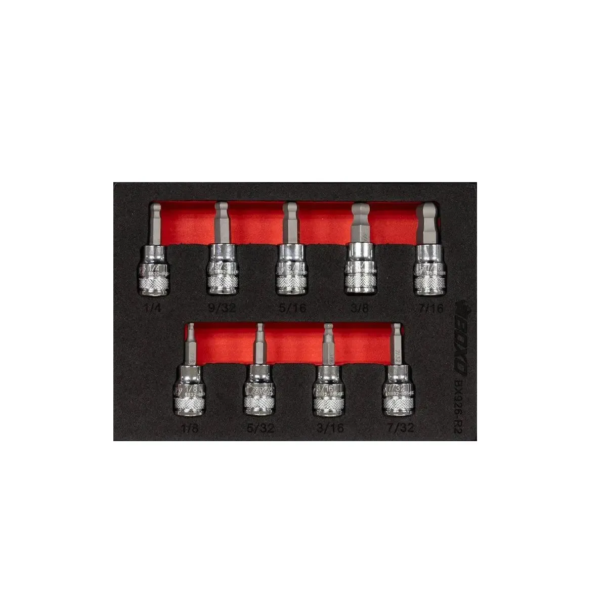 9-Piece 3/8" Drive SAE Ball Point Hex Bit Socket Set | 1/9 Drawer EVA Foam