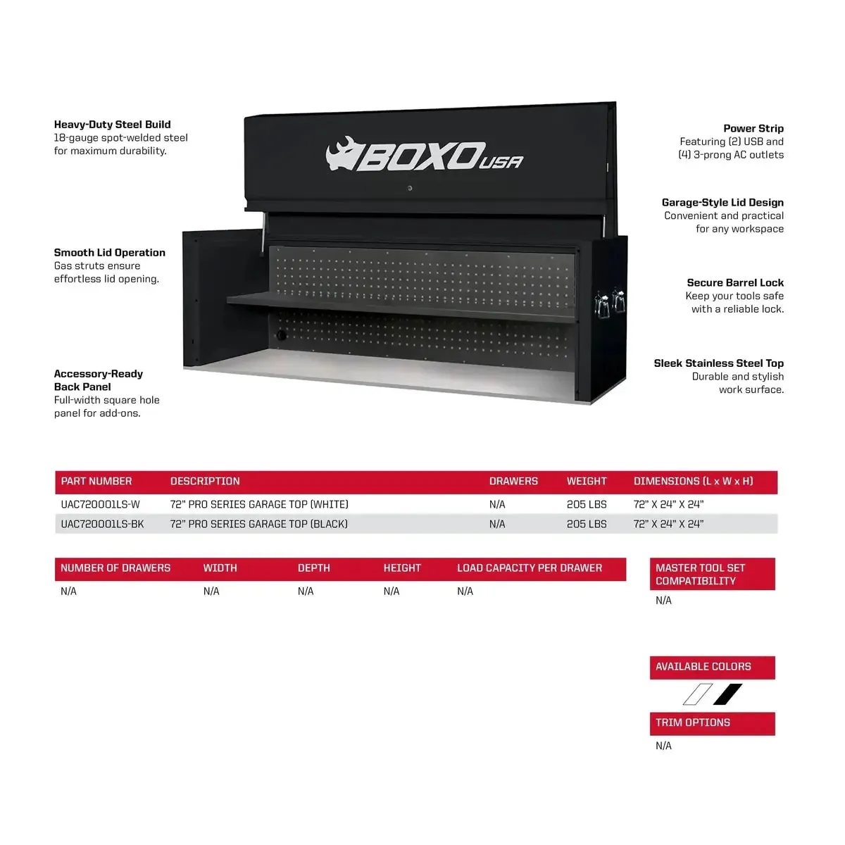 Pro Series | 72" 14-Drawer Garage Top Rolling Tool Box | White - Image 6
